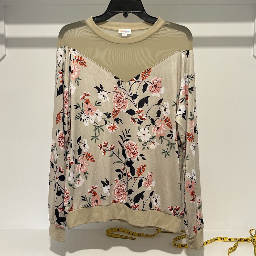 LuLaRoe Lizzy VL21 451-15 Flowers Tan Pink See Through Size Large‎ #033